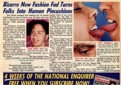 Article about piercing, with my photo, in the National Enquirer 1990