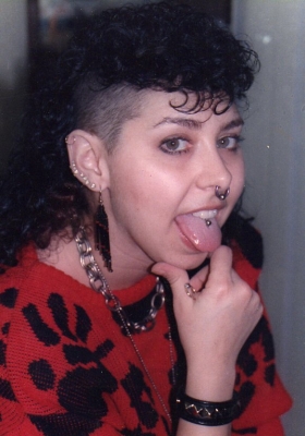 Old photo with my hand web piercing 1980s